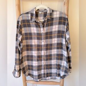 AERIE Soft Cozy Bogo Oversized Purple Plaid Cotton Flannel Button-Down Shirt S